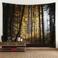 Tapisserie murale représentant un paysage de forêt automnale pour décorer la maison - 150x130cm / Forêt ensoleillée chaude