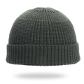 Detailed view of the thick ribbed knit texture and cuff on this dark grey beanie - Adjustable / Army Green