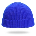 Detail of the thick knit texture and ribbed cuff on a royal blue street style beanie - Adjustable / Sapphire Blue