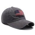Cappellino da baseball vintage in cotone lavato grigio scuro con ricamo USA e bandiera - M (56-58cm) / Grigio