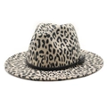 Beige leopard print wool fedora hat with black belt buckle trim for men and women - M (56-58cm) / Beige