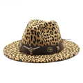 Classic leopard print wide brim fedora hat with a vintage bull head metal buckle decoration - M(56-58cm) / Camel