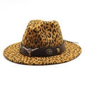 Detail of leopard print felt fedora featuring a silver bull head metal ornament on band - M(56-58cm) / Khaki