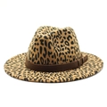Klassieke fedora hoed met luipaardprint van wol en bruine leren band details - M (56-58cm) / camel