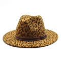 Stijlvolle wollen fedora hoed met luipaardprint en bruine kunstlederen riem met gesp - M (56-58cm) / Khaki