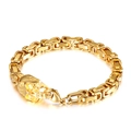 Pulsera punk para hombre de acero inoxidable dorado con calavera y cadena bizantina - Dorado