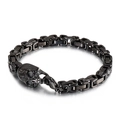 Pulsera punk de calavera para hombre en acero inoxidable negro mate con cadena bizantina - Negro