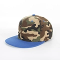 Classic jungle camouflage hip-hop cap with contrasting blue flat brim and top button - 58CM (Fits 56-59CM) / Blue Brim Camouflage Crown