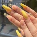 Long coffin yellow butterfly press-on nails set with glitter and solid color finish - 24Pcs/Box / Bright Yellow Butterfly Style (JP861)