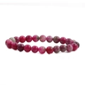 Ethnic style flower charm bracelet with pink and grey agate stone beads on white background - Pink Grey Mottled