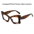 Fashionable leopard print square cat eye frame glasses with clear lenses and vintage style - Tortoise Frame Clear Lens