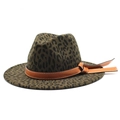 Vintage leopard print wool felt fedora with brown leather band and ribbon accent - M (56-58cm) / Army Green