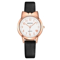Rose gold cat-ear case quartz watch with heart pattern and black leather strap - Rose Gold Case Black Strap