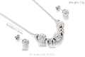 Parure de bijoux en acier inoxydable argenté avec perles en cristal et dimensions - Ensemble de 3 Pièces de Chaîne de Serpent à Boules en Strass Argenté (KS69983-Z)
