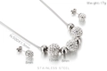 Parure bijoux en acier inoxydable argenté avec perles de zircon et clous - Ensemble de Grosse Boule en Strass Argenté avec Boule en Métal (KS69985-Z)