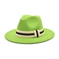 Detail of the high-saturation fruit green felt fedora hat with a striped decorative band - M (56-58cm) / Fruit Green