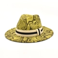 Snake print wool fedora hat with striped band for men and women in yellow-green - M (56-58cm) / Green