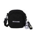 Black canvas messenger bag with double zipper and small sneaker pendant accessory - Black with Daisy Shoe Charm