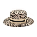 Flat top fedora with leopard print wool felt and black striped decorative band - M(56-58cm) / White
