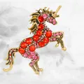 Vintage gold-plated unicorn brooch with sparkling red and pink crystals for women - Gold Red Zirconia