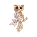 Sparkling owl brooch in gold finish with white crystals and black stone eyes - Gold Base Full Rhinestone Standing Owl