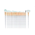 20-piece glitter silver handle makeup brushes with blue gradient bristles and gold ferrules - Transparent Crystal