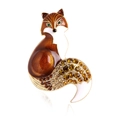 Vintage fox brooch with brown enamel and sparkling rhinestones on a gold metal base - Brown