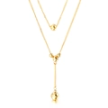 Collar de doble capa en titanio bañado en oro de 18K con cuentas geométricas y borla en Y - Dorado (KN112515-Z)