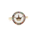 Anello a corona dorato con bordo in zirconia colorata e centro in smalto bianco - Aperto Regolabile / Oro Corona Multicolore
