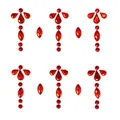 Macro detail of red acrylic face jewels with symmetrical teardrop and round gem designs - ET-13-2 Red Geometric Rhinestone