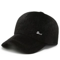 Men's winter black faux fur baseball cap with Sport embroidery and ear protection - Adjustable / Black