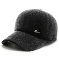 Men's winter baseball cap in black plush fabric with Sport embroidery and ear protection - Adjustable / Gray