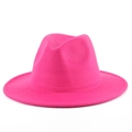 Classic rose red wool fedora hat with wide flat brim and teardrop crown for men and women - M (56-58cm) / Rose Red