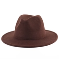 Classic dark brown wool felt fedora with wide flat brim and pinch front crown - M (56-58cm) / Dark Coffee