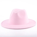 Classic baby pink wide brim wool fedora hat for men and women in minimalist style - M (56-58cm) / Pink