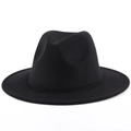 Classic black wool wide brim fedora hat with flat edge for men and women - M (56-58cm) / Black