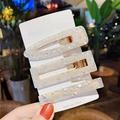 Set of 3 cream resin hair clips with silver sequins on gold metal clips - Off-White Resin Silver Sequin Set (24#) / 3-Pack