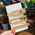 Set of 3 acrylic gold foil hair clips including minimalist barrette and classic hair pins - Clear Gold Foil Set (21#) / 3-Pack