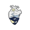 Creative anatomical heart enamel pin featuring a whale jumping in sea and yellow moon - Whale Wave Heart