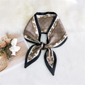 Narrow long silk scarf with coffee diamond pattern and golden chain H-logo design - Camel Heart Carriage Pattern