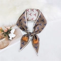 Brown satin neck scarf with geometric patterns and handbag illustration in a bow shape - Camel Y-Geometric Pattern