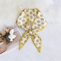 Elegant beige floral twilly scarf with yellow borders and vintage flower pattern - Five-petal Small Flower Yellow