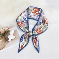 Elegant ivory skinny scarf with orange and purple fruit print and dark blue borders - Vegetable Blue