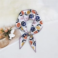 Elegant floral print skinny silk scarf with purple edges tied in a stylish bow knot - Sunflower Purple