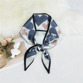 Light gray silk twilly scarf with blue heart patterns and chic pointed ends - Grey Heart Carriage Pattern