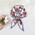 Slim heart print satin scarf in cream and burgundy with French vintage aesthetic - Pink Heart Carriage Pattern