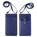 Blue crocodile pattern PU leather phone bag with adjustable strap and retro bronze hardware - Dark Blue