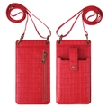 Red crocodile texture crossbody phone bag with adjustable strap and multi pockets - Red