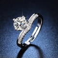 Polished silver six-prong cubic zirconia adjustable ring on a deep blue texture - Y074【1 Carat】