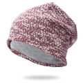 Winter dual-layer knitted beanie in red and white mixed yarn with soft cotton lining - One Size / Wine Red Heathered